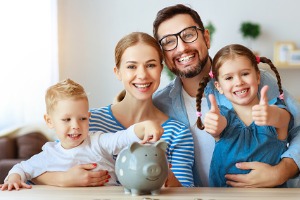 Family smiling at camera